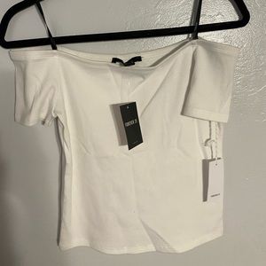 Off the shoulder white shirt